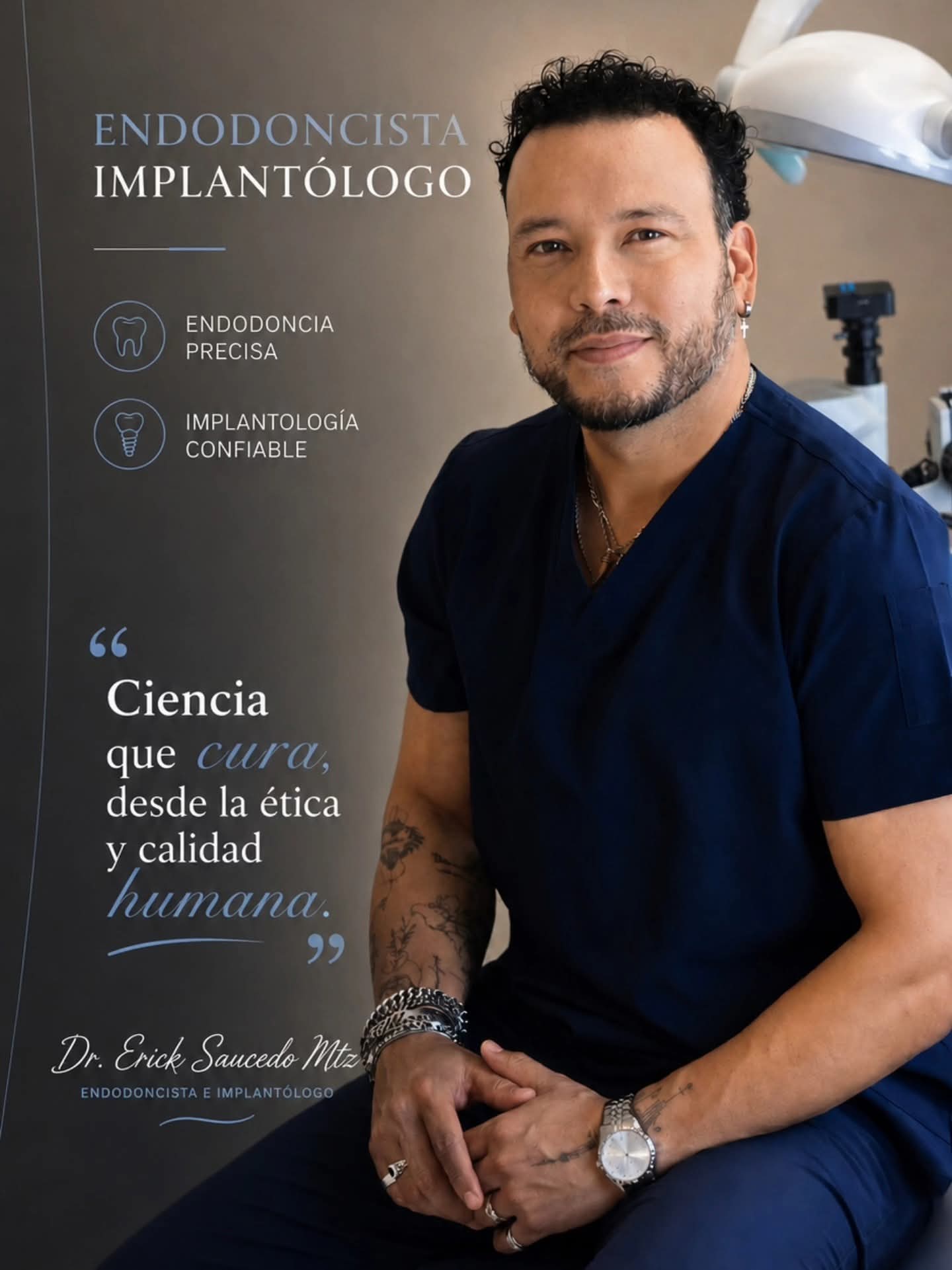 Dr. Erick Saucedo, endodoncista e implantólogo, en su consultorio en Cancún